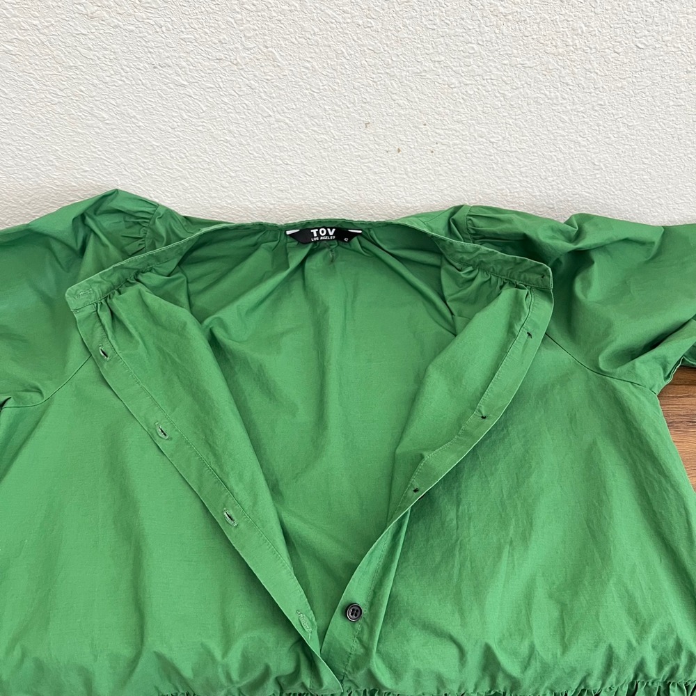 TOV Los Angeles Kelly Green Tiered Poplin Smock Mini Dress Size 42 US L - Picture 4 of 10